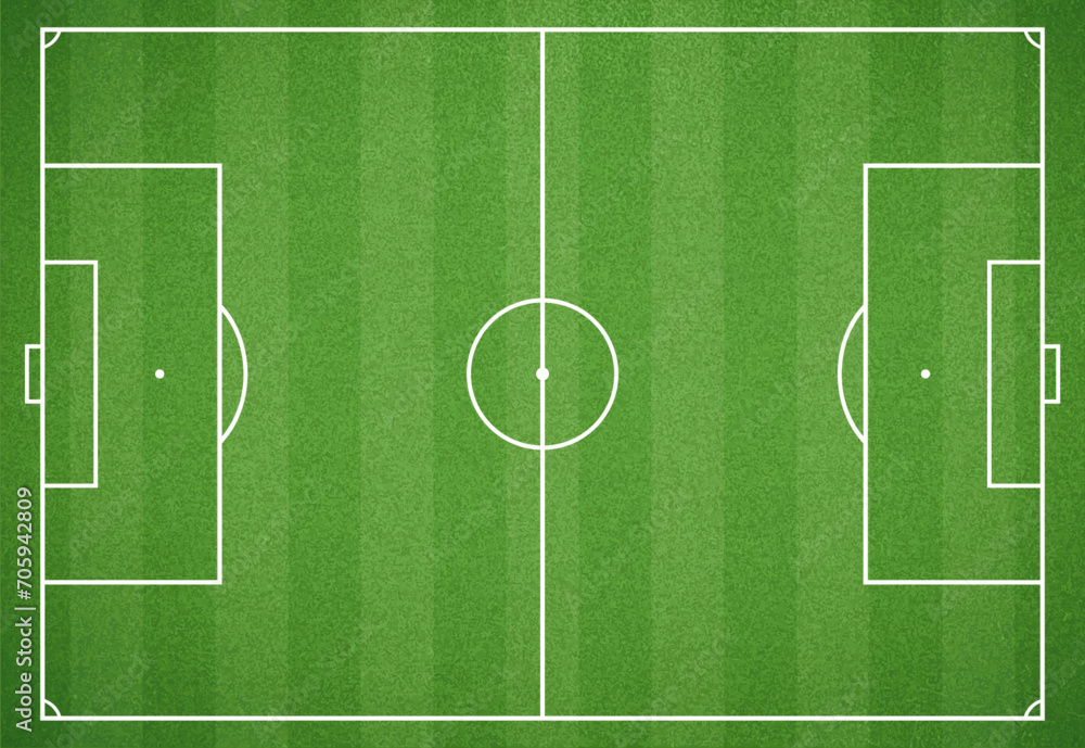 Fototapeta premium Football field. Soccer ground with green grass texture and frame. Vector illustration
