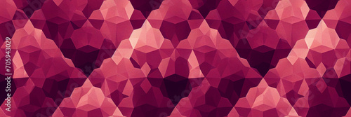 Abstract panoramic background. A colorful mosaic pattern of a variety of geometric shapes and polygons in shades of burgundy and mauve. Wide texture background with seamless pattern. Generative AI. photo
