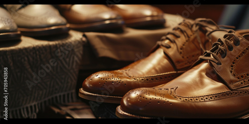 Luxury Men's Brown Leather Dress Shoes on Display