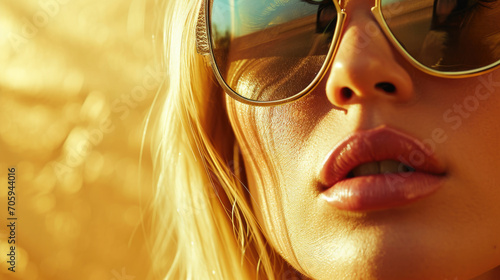 Close-Up of a Woman in Sunglasses with a Golden Sunlit Glow