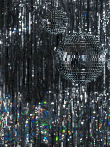 Disco balls on a silver background. Colorful disco 