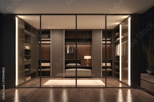 Luxury modern design of walk in closet with stainless