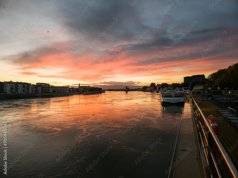 sunset over the Rhone river
