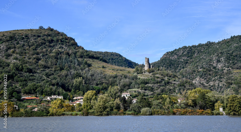 Scenic landscape of the Rhone River through France