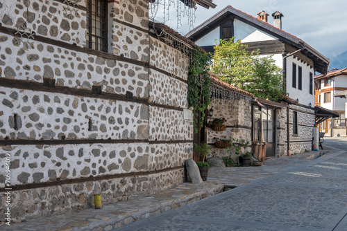 Typical street and buildings at old town of Bansko  Bulgaria