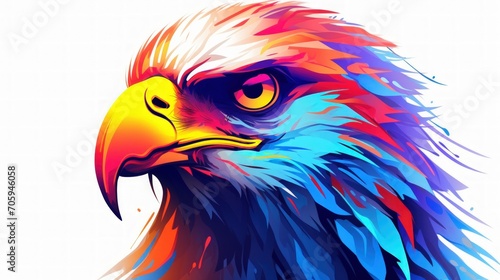 Eagle bird, rainbow vibrant colorsplash, watercolor style white background. Generate AI