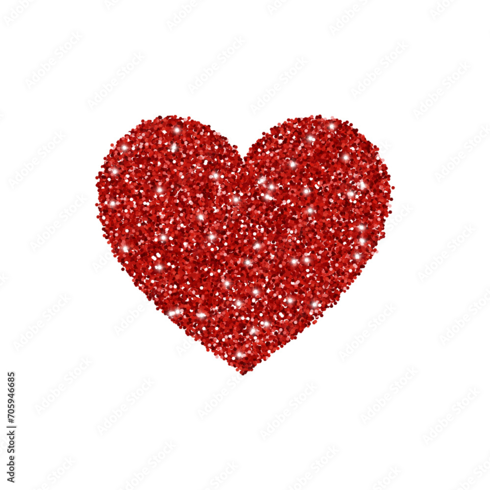 Red glitter heart, isolated on white background. Vector illustration