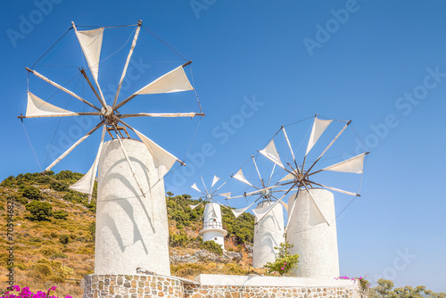 Windmills on the Lasithi Plateau, Crete, Greece. photo