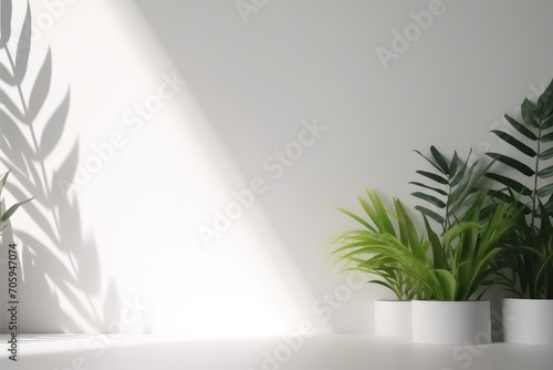  Minimalistic light background with blurred foliage shadow