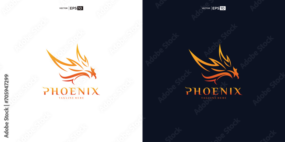 Phoenix Logo flying bird abstract design vector template. Eagle falcon soaring Logotype concept icon inspiration