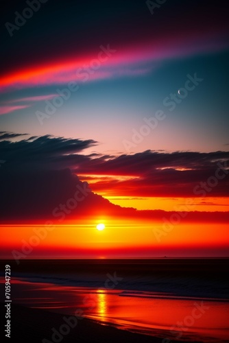 Puesta de sol fantástica sobre el mar