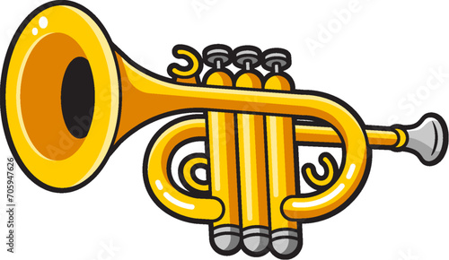Trumpet, brass musical instrument cartoon vector illustration isolated on white