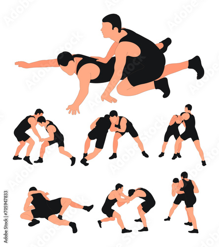 Team of wrestlers in a duel, isolated vector