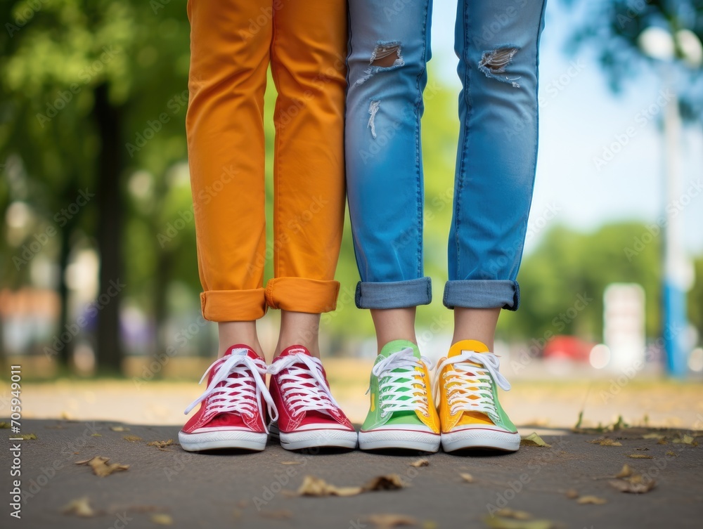 LGBT couple walking, legs of a lgbt couple, symbolizing diversity and solidarity in the LGBTQ+ community