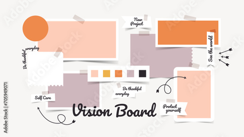 Vector photo collage template moodboard pictures grids vector illustration, vision board 