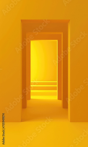 Minimalist open door bathed in yellow light, creating a bold and inviting abstract concept.