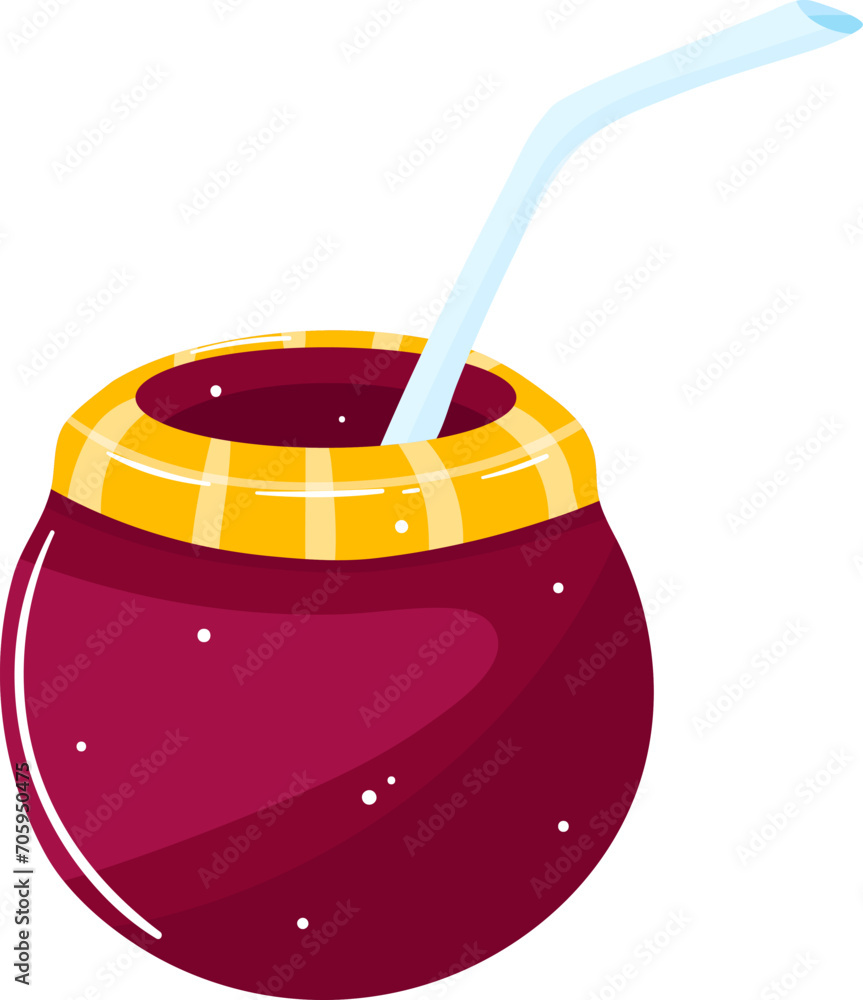 Bright red calabash gourd with straw, traditional yerba mate tea cup. South American cultural beverage vector illustration. Bright red calabash gourd with straw, traditional yerba mate tea cup. South American cultural beverage vector illustration.