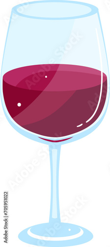 Glass of red wine on a white background. Simple wine glass with burgundy liquid, no people. Beverage concept for restaurants vector illustration.