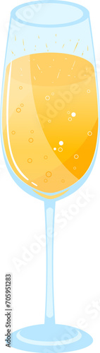 Sparkling champagne flute with bubbles on white background. Celebration drink for festive occasions vector illustration.