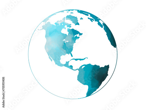 Ice blue earth watercolor art hand drawing. Blue Earth icon for cold environment concept. Transparent png background. Cold winter period