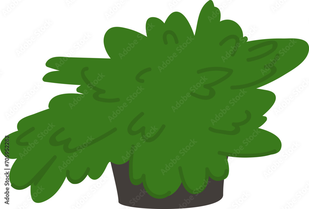 Cartoon green bush with lush leaves, simple potted plant illustration, home decor foliage. Indoor gardening and cozy home vector illustration. Cartoon green bush with lush leaves, simple potted plant illustration, home decor foliage. Indoor gardening and cozy home vector illustration.