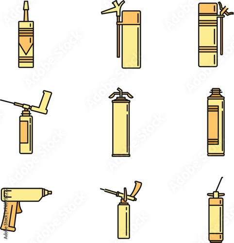 Home polyurethane foam icons set. Outline set of home polyurethane foam vector icons thin line color flat on white
