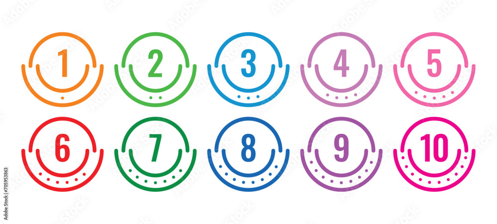 ten step numbers. colored consecutive numbers. initial numbers ten step numbers. colored consecutive numbers. initial numbers