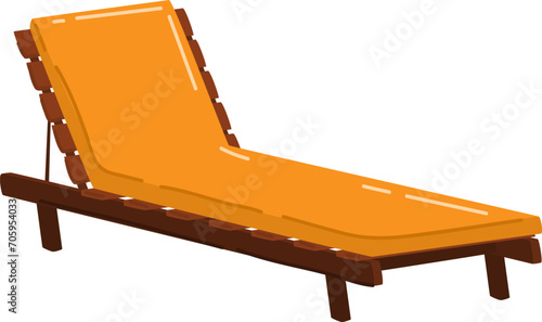 Orange sun lounger on a white background. Simplistic design of a modern outdoor chaise lounge. Relaxation and summer furniture vector illustration.
