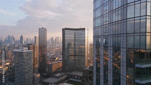 Istanbul's glass and concrete skyscrapers, home to offices, hotels, and residential complexes. Aerial drone view photo