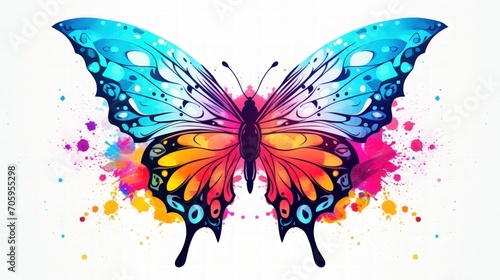 Butterfly insect animal, rainbow vibrant colorsplash, watercolor style white background. Generate AI © Leafart