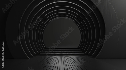 A complex circular portal on a dark, textured wall. photo