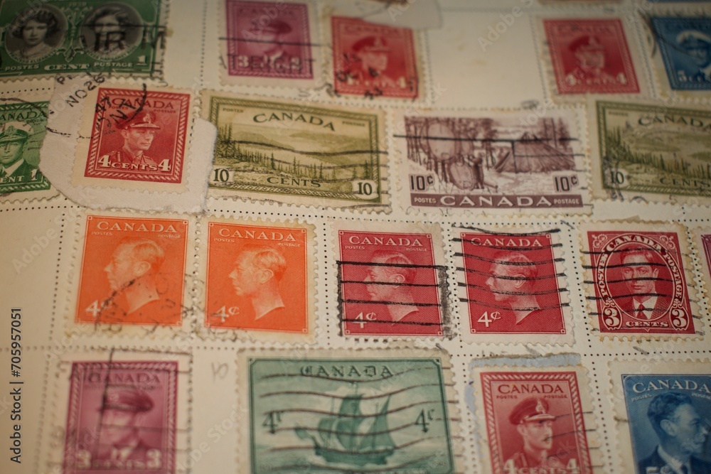 Neatly laid out Canadian stamps