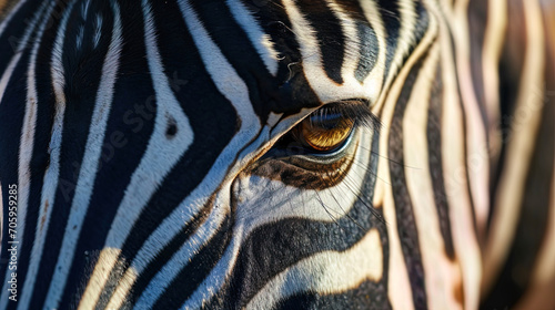 Zebra s eye  full of clarity and contrast  like a graphic pattern on a motley savannah