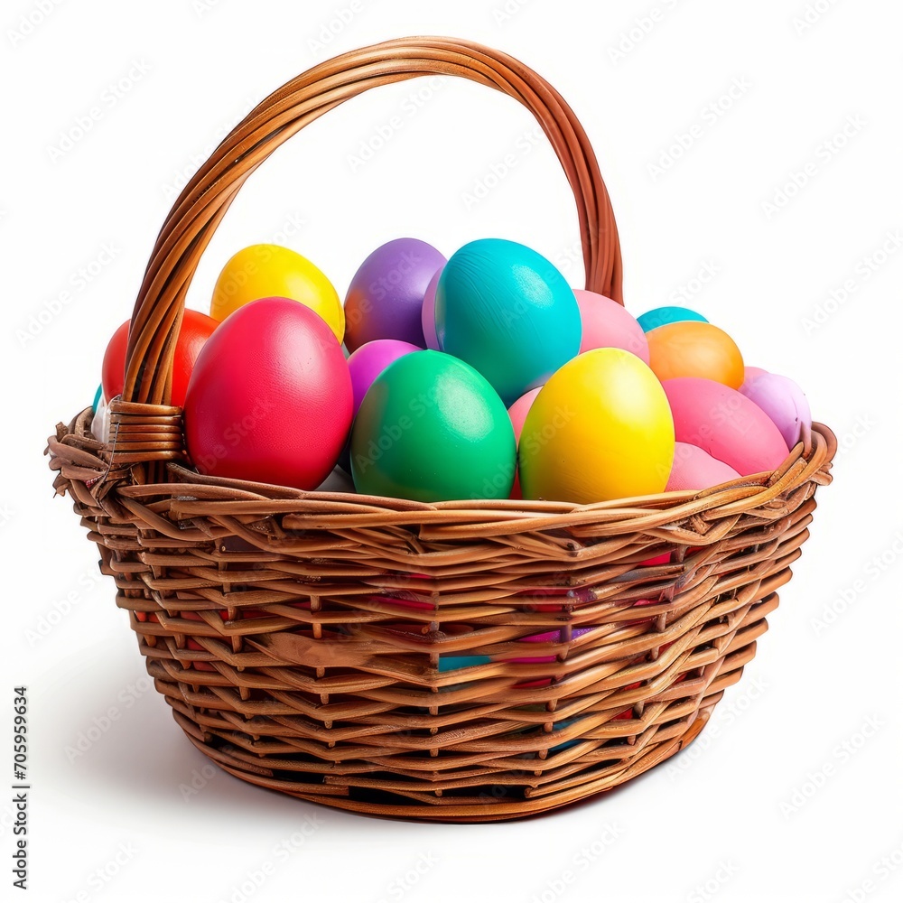 Naklejka premium Basket Filled With Colorful Eggs for Easter Celebration