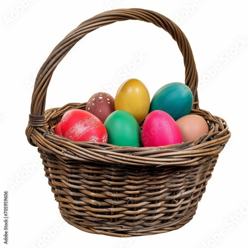Colorful Easter Eggs in a Wicker Basket