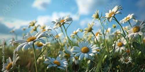 spring daisy flower field, countryside landscape, season specific natural scene © Landscape Planet