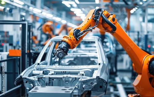 Modern factory with robotic...