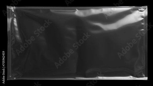 A horizontal, stretched polyethylene cover, resembling transparent plastic wrap, laid over a black background. photo