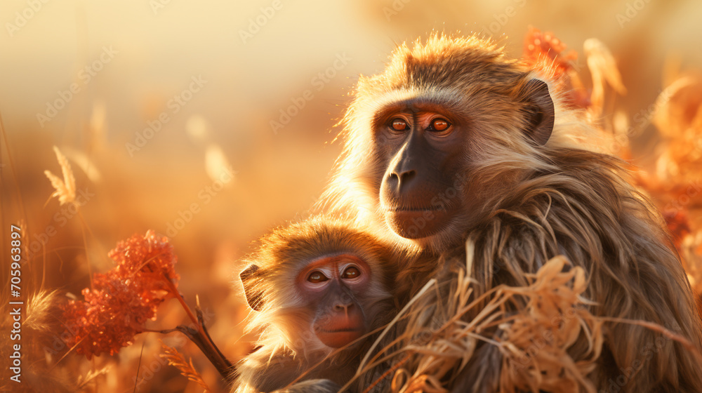 Fototapeta premium Baboon Harmony in the African Dusk.