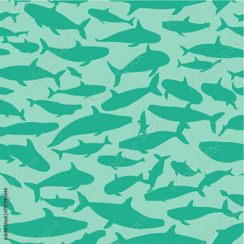 Seamless pattern with whales, vector