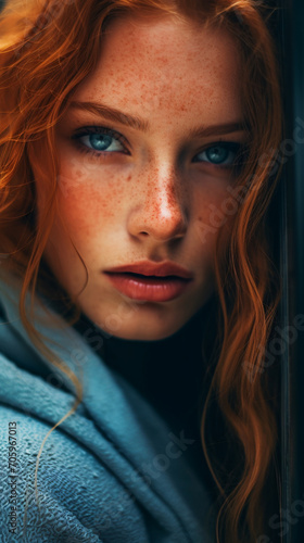 Graceful Woman with Freckles. Freckled Beauty