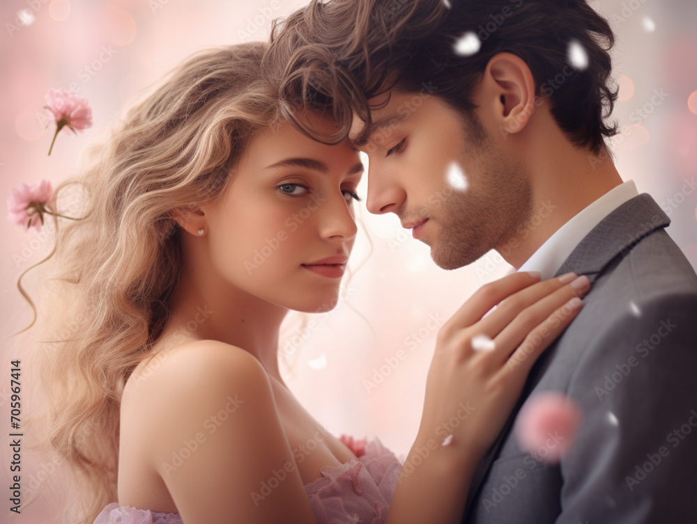 Beautiful young couple in love on a pink background. Valentine's Day. Beautiful young couple in love on a pink background. Valentine's Day.