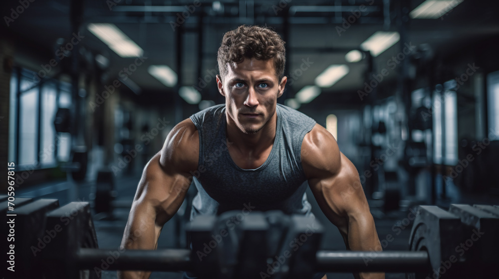 Athlete in Intense Training. Gym Workout Athlete in Intense Training. Gym Workout