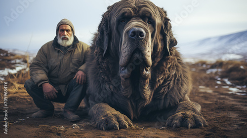 Loyal Giant Dog Keeping Watch. Majestic Dog and Devoted Owner Moment