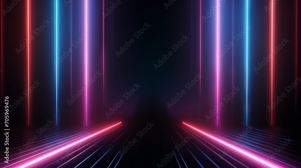 Fototapeta premium Futuristic Neon Flashes on Black Background AI Generated