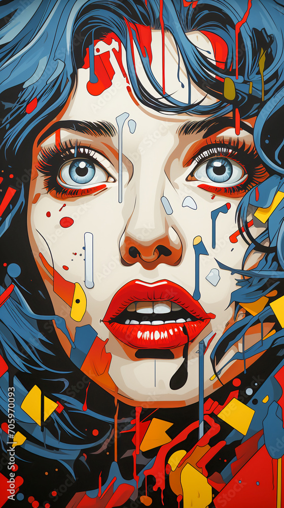 Expressive Pop Art Illustration of a Surprised Lady. Retro Portrait of a Pretty Woman Expressive Pop Art Illustration of a Surprised Lady. Retro Portrait of a Pretty Woman