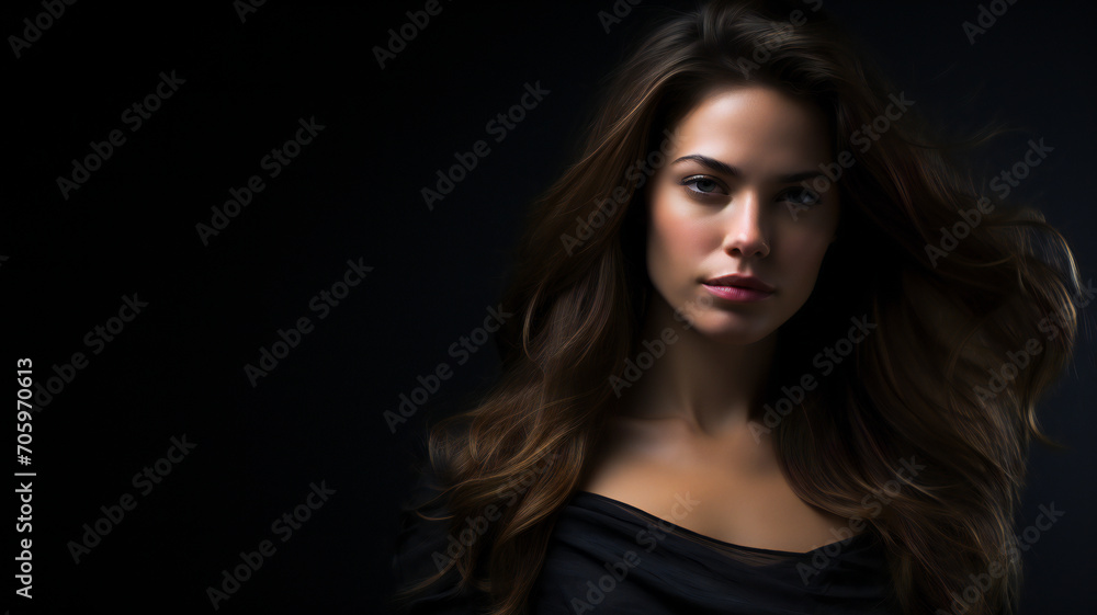 Fashion Portrait on a Dark Background. Beautiful Woman Posing on Black Fashion Portrait on a Dark Background. Beautiful Woman Posing on Black