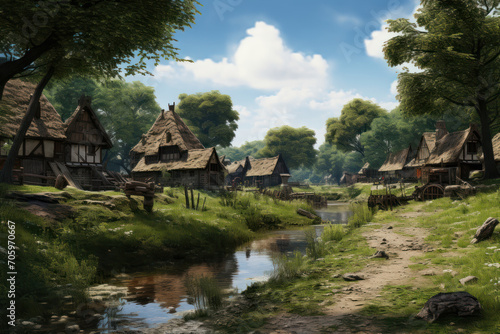 A peaceful rural village, where traditions are preserved, and close-knit communities thrive, embodying the essence of countryside living. Concept of village cohesion. Generative Ai.