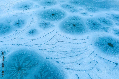 Intricate frost patterns on a frozen surface in Guadalajara photo