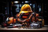 A tradesperson securing tools and equipment insurance, emphasizing the protection of essential assets in the field of skilled trades. Concept of equipment coverage. Generative Ai.